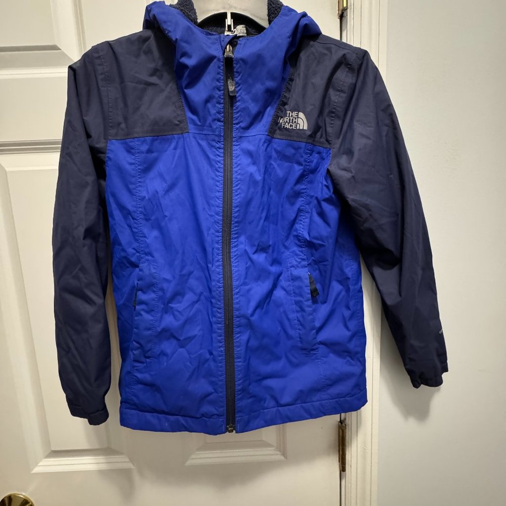 The  North Face siez m (10-12) fleece lined rain jacket with hoodie